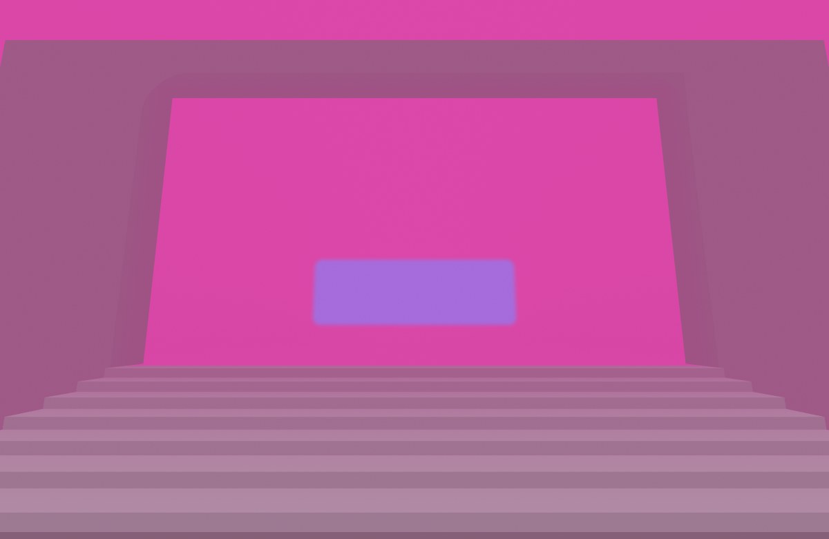 A luminous pink chamber seen through a broad entrance aperture