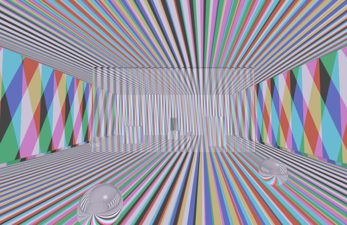 Moving colored bands across a translucent screen and white gallery