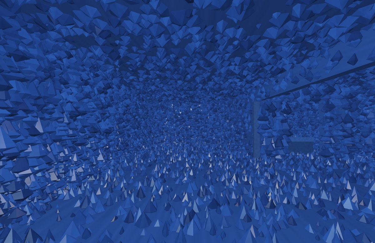 Dense cobalt crystals surround a recessed bath